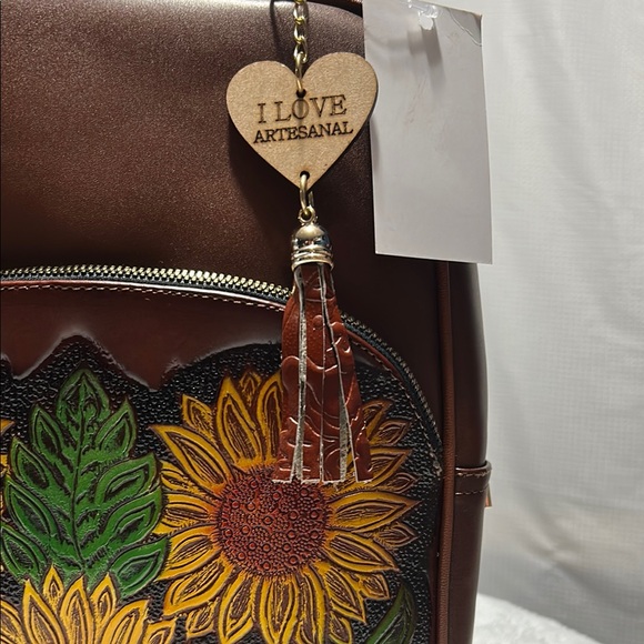 Brown Sunflower Embroidered Backpack - Picture 2 of 12